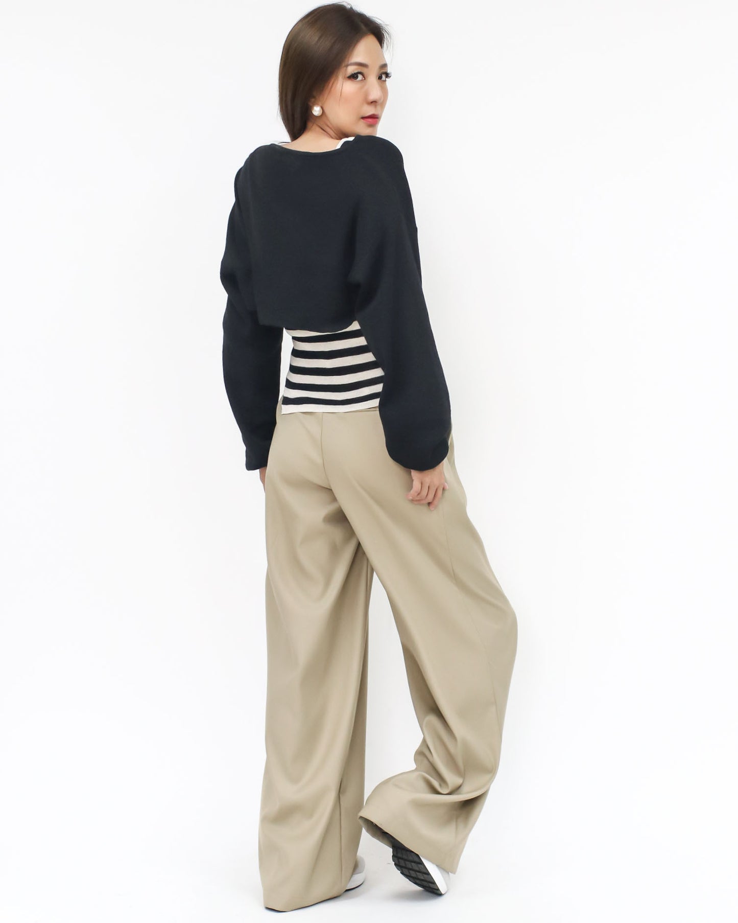 ivory & black stripes fine knitted vest & arm warmer set *pre-order*
