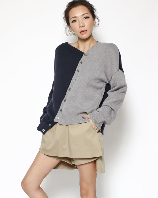navy & grey asymmetric hem knitted top *pre-order*