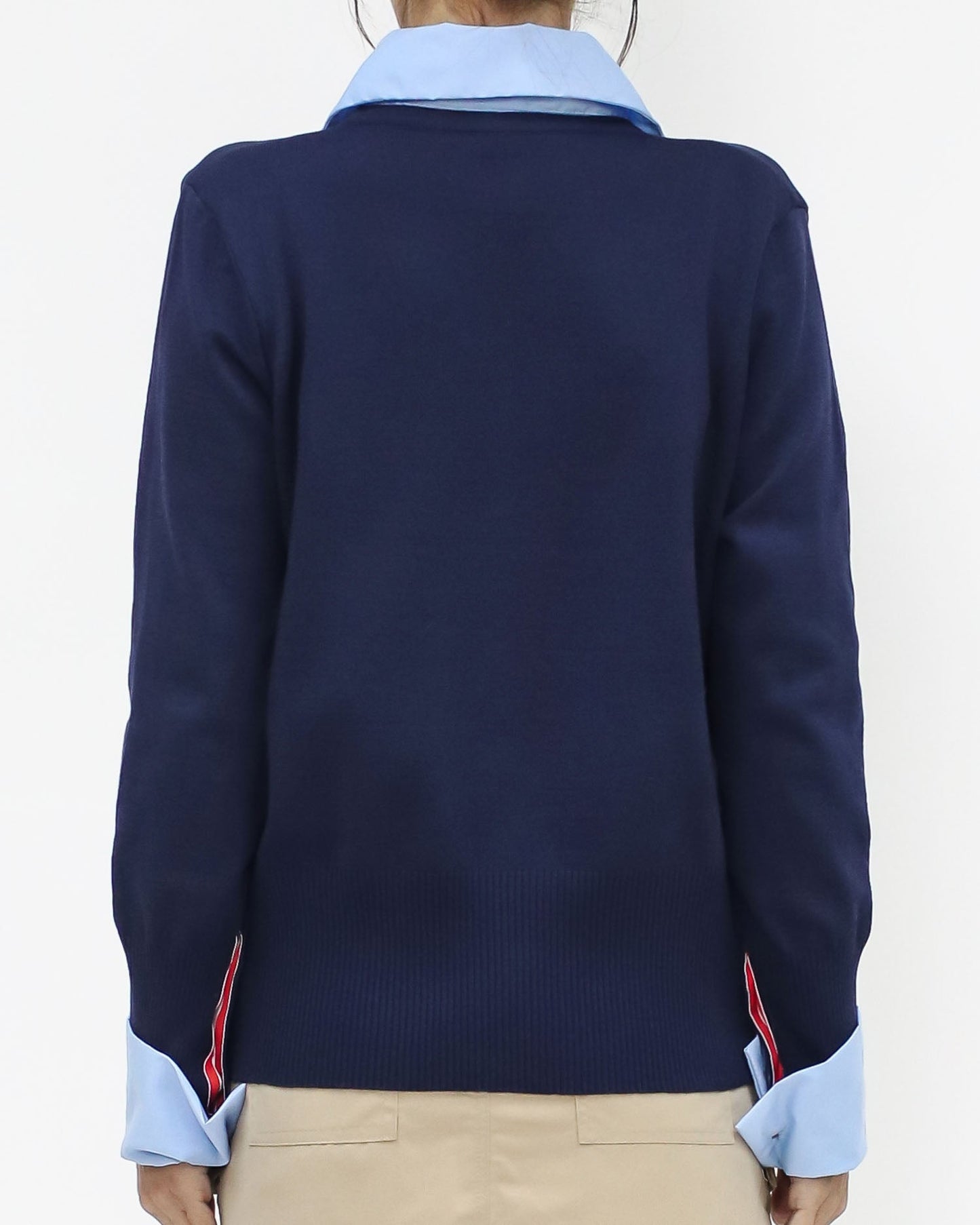 navy w/ blue shirt collar & cuffs knitted top *pre-order*