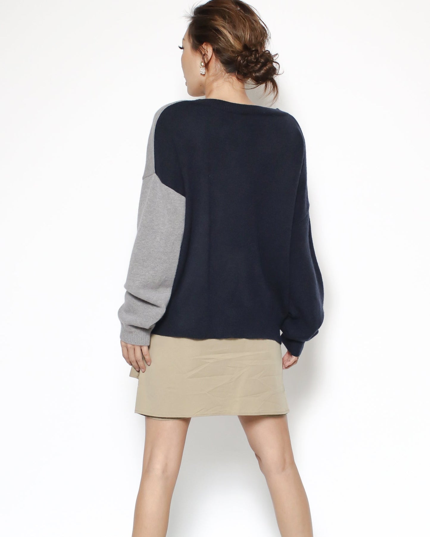 navy & grey asymmetric hem knitted top *pre-order*