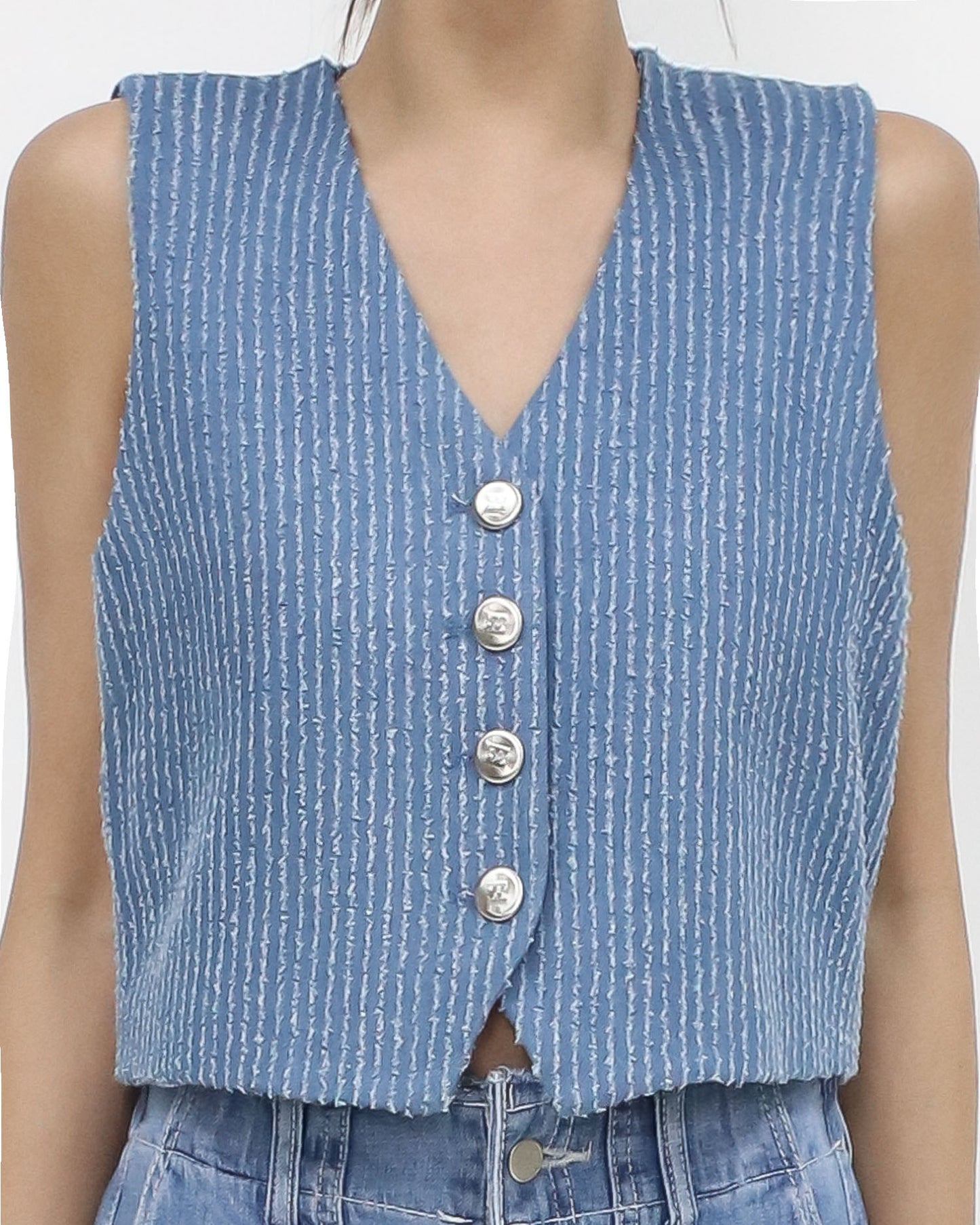 denim texture vest jacket *pre-order*