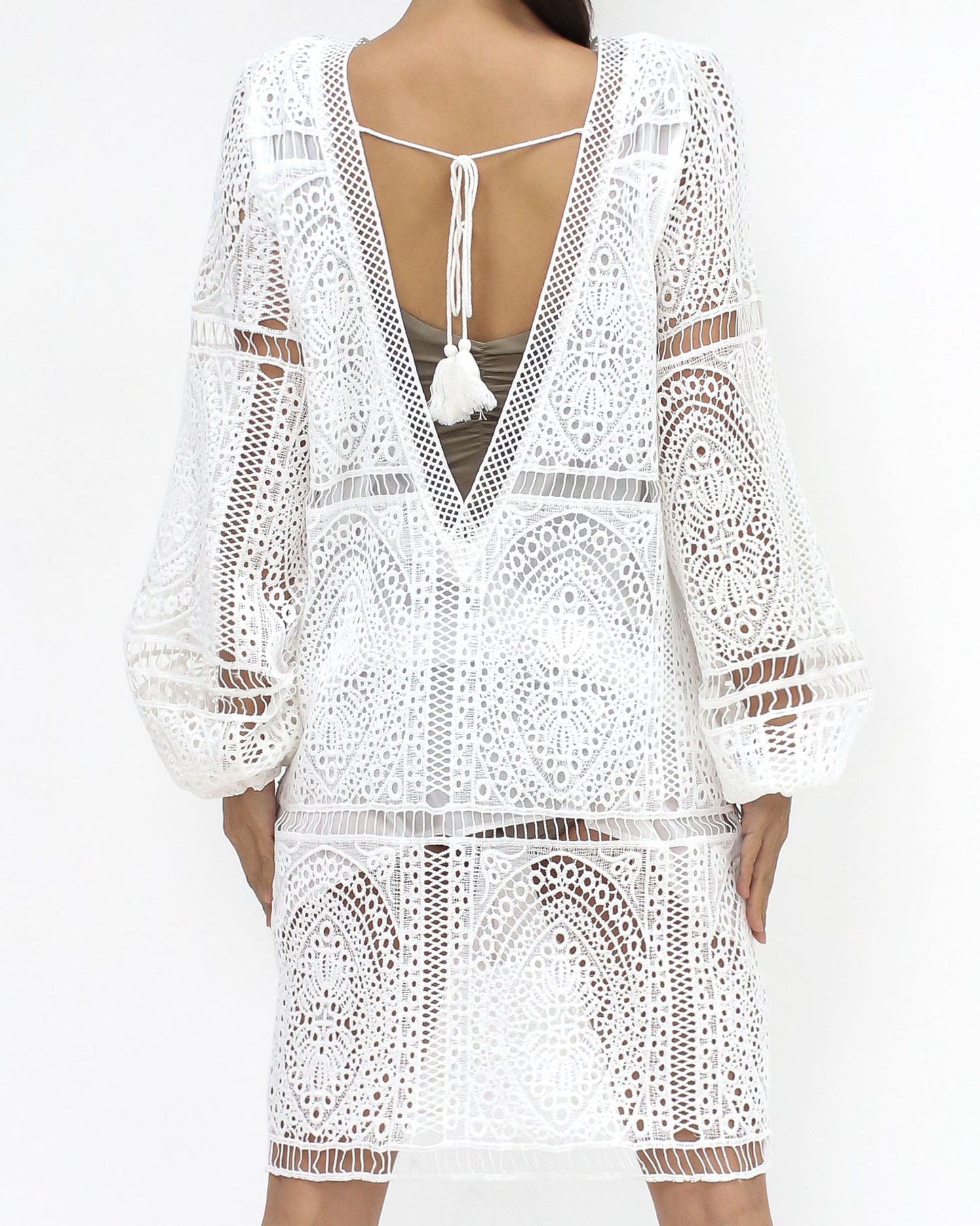 ivory crochet tie-up back cover up dress *pre-order*