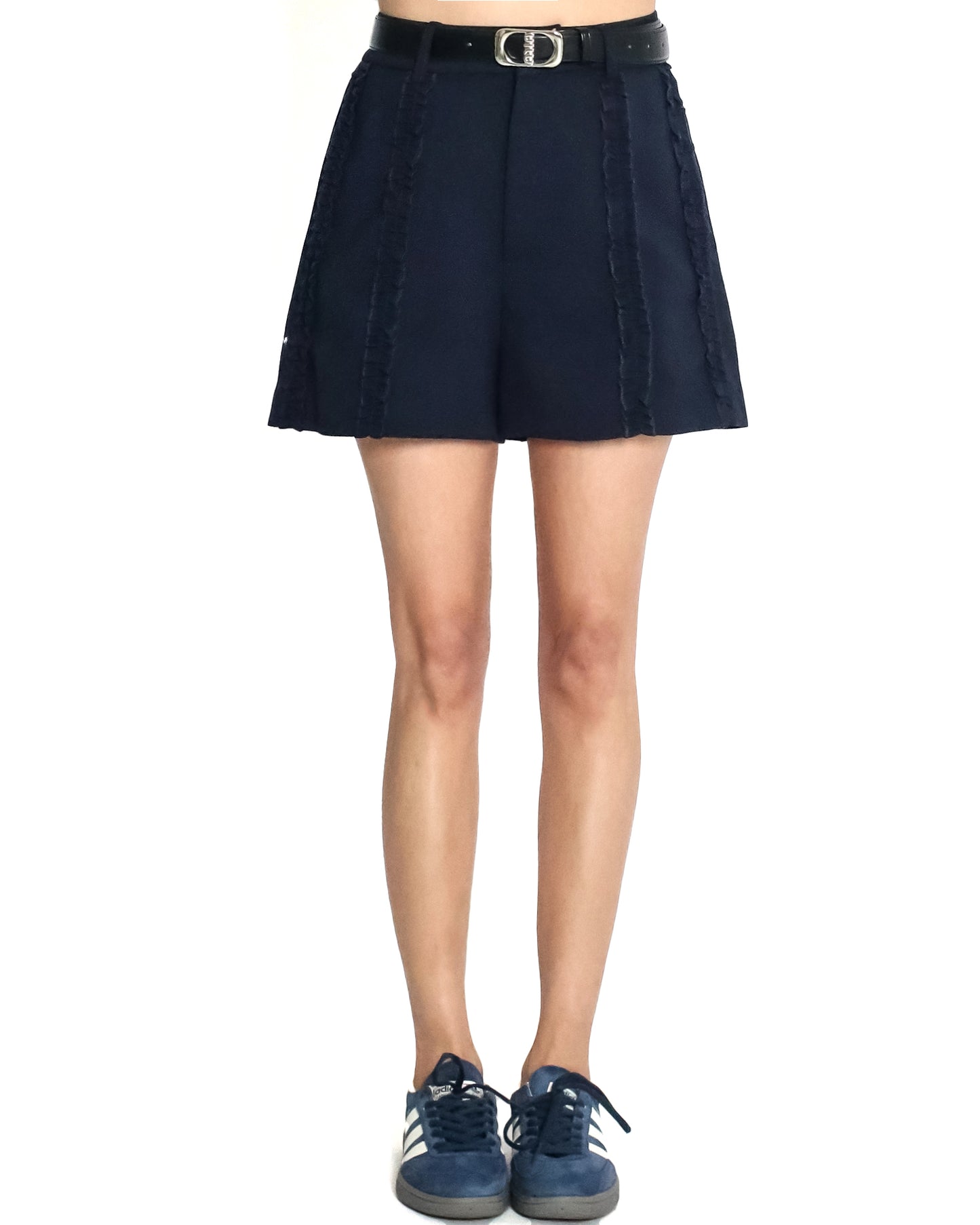 blue ruffles front twill shorts w/ belt *pre-order*