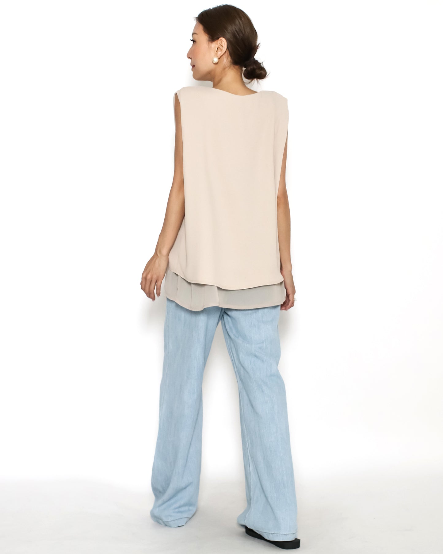 beige mesh layer chiffon vest