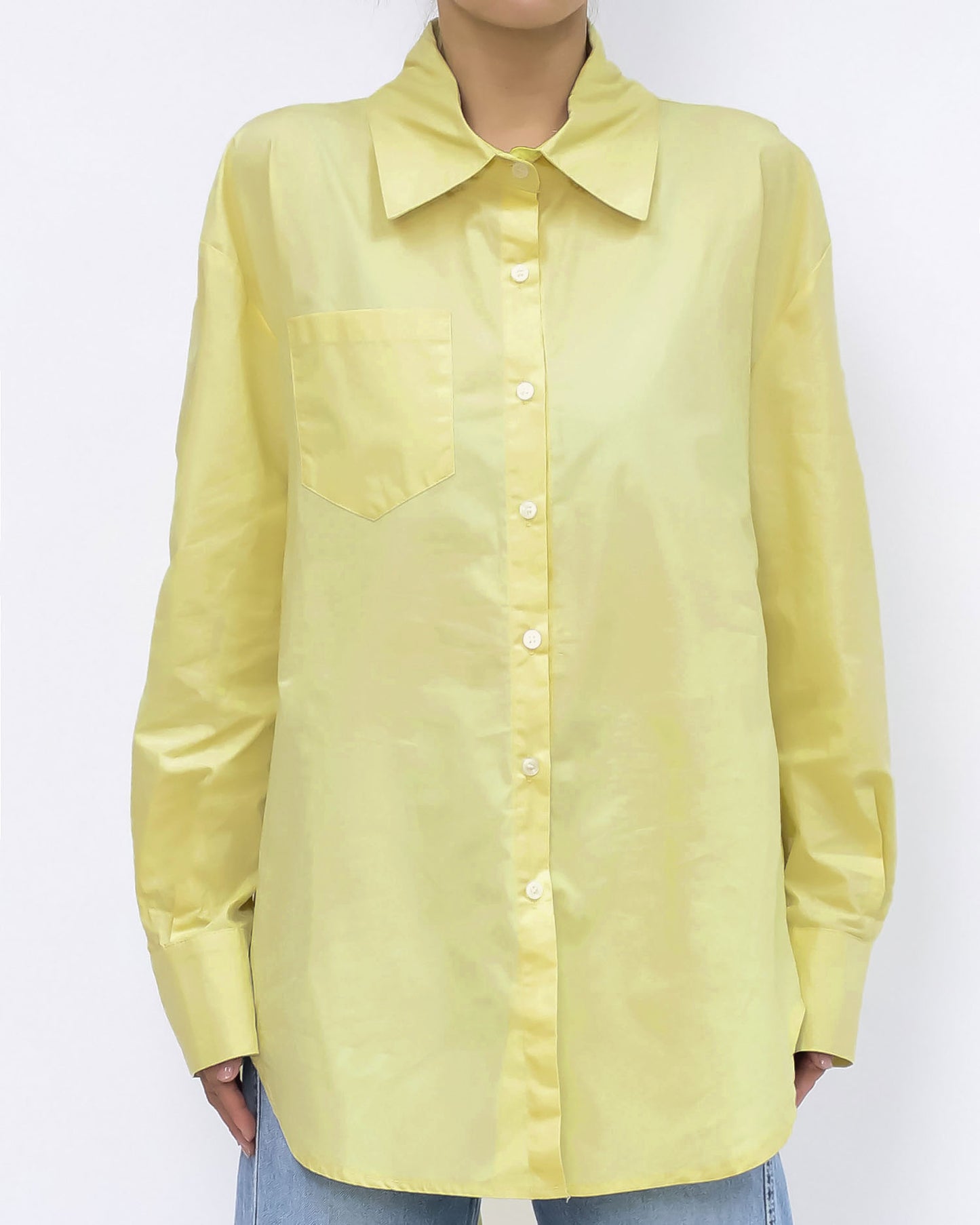 黃色鏤空後抽繩腰襯衫