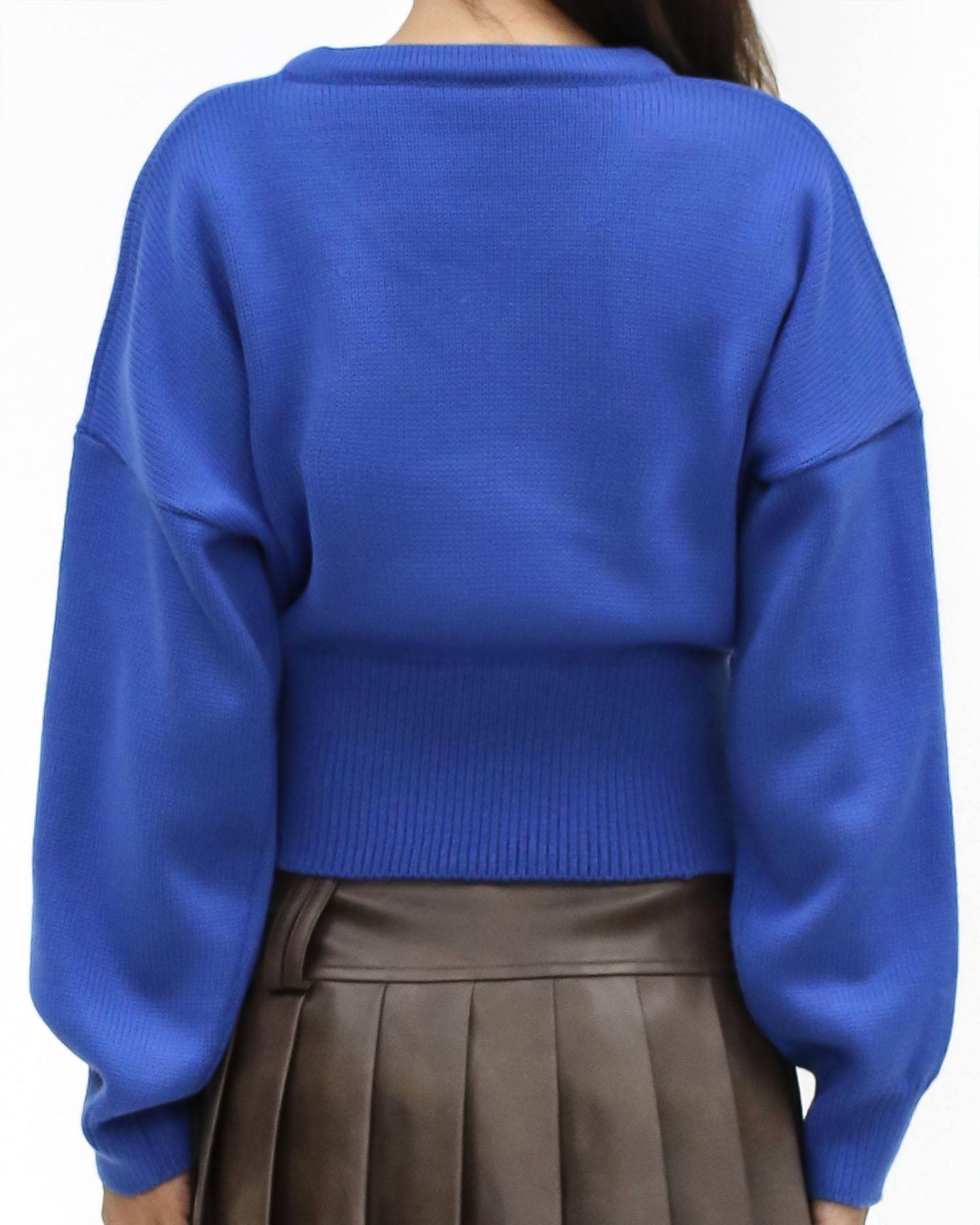 cobalt blue badge front knitted top