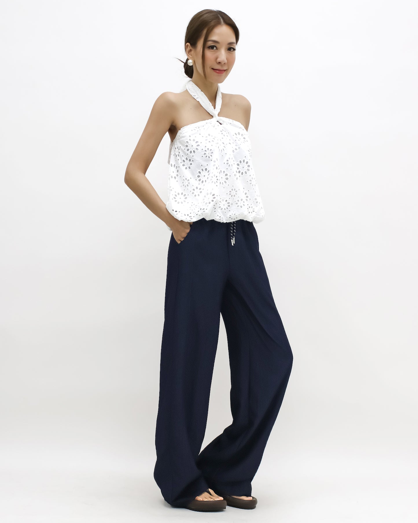 indigo soft denim straight leg pants