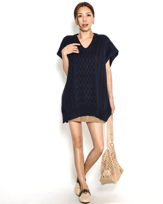 navy twisted knitted longline vest