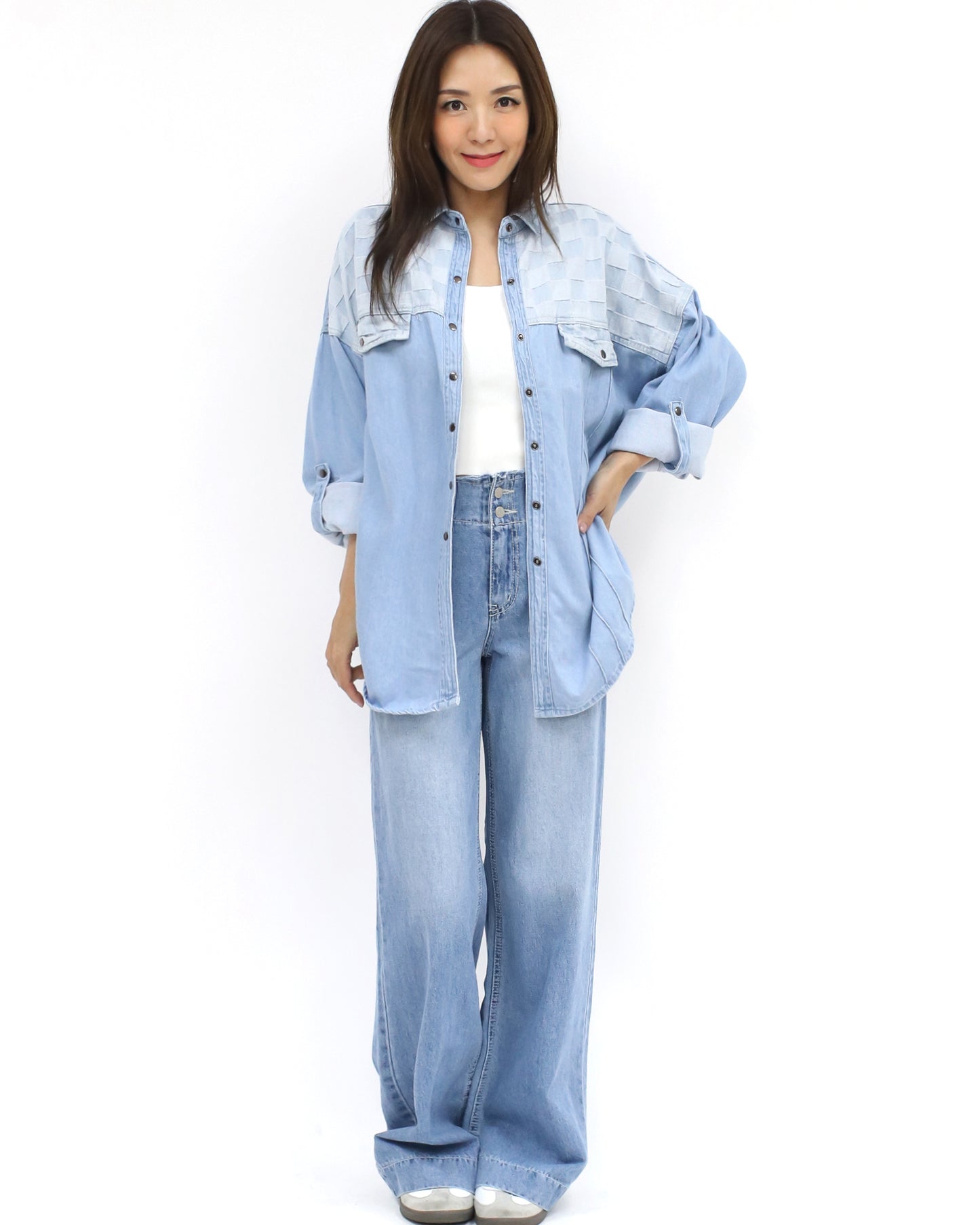 blue denim contrast shirt *pre-order*