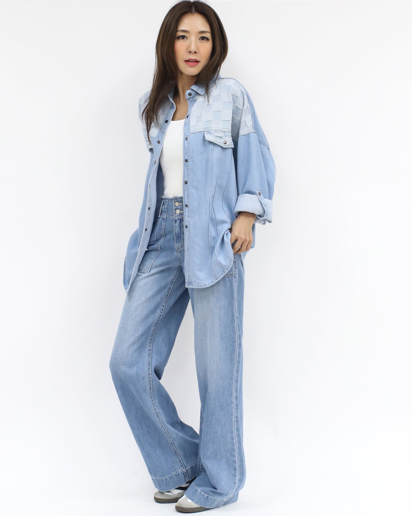 blue denim contrast shirt *pre-order*