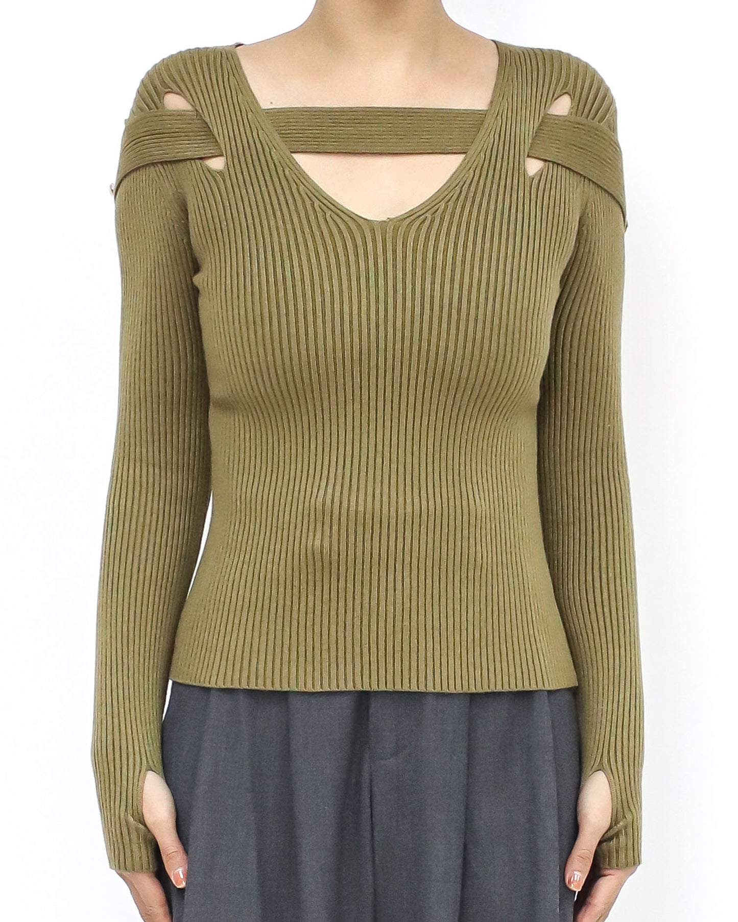 olive green strappy knitted top *pre-order*