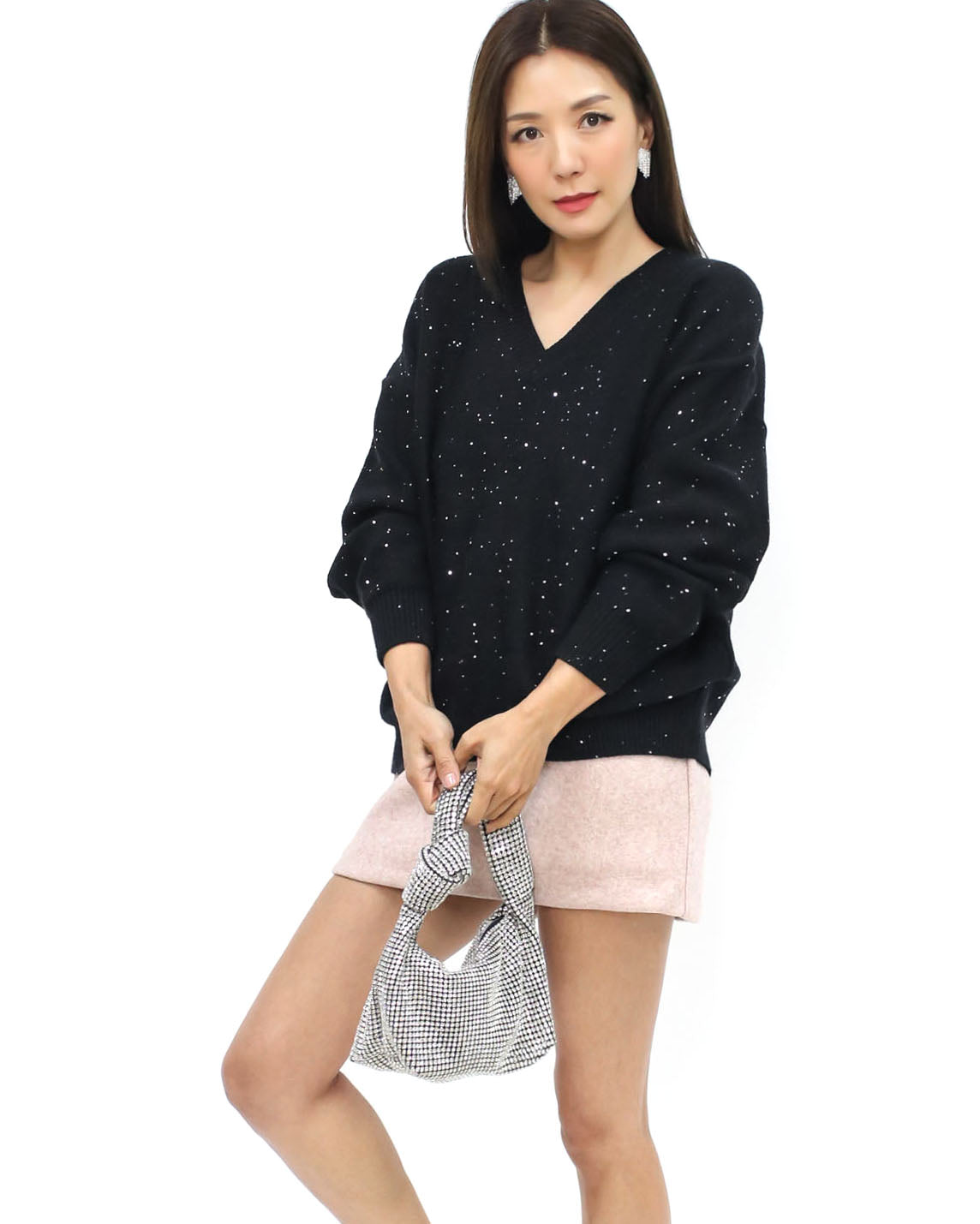 black sequins knitted top