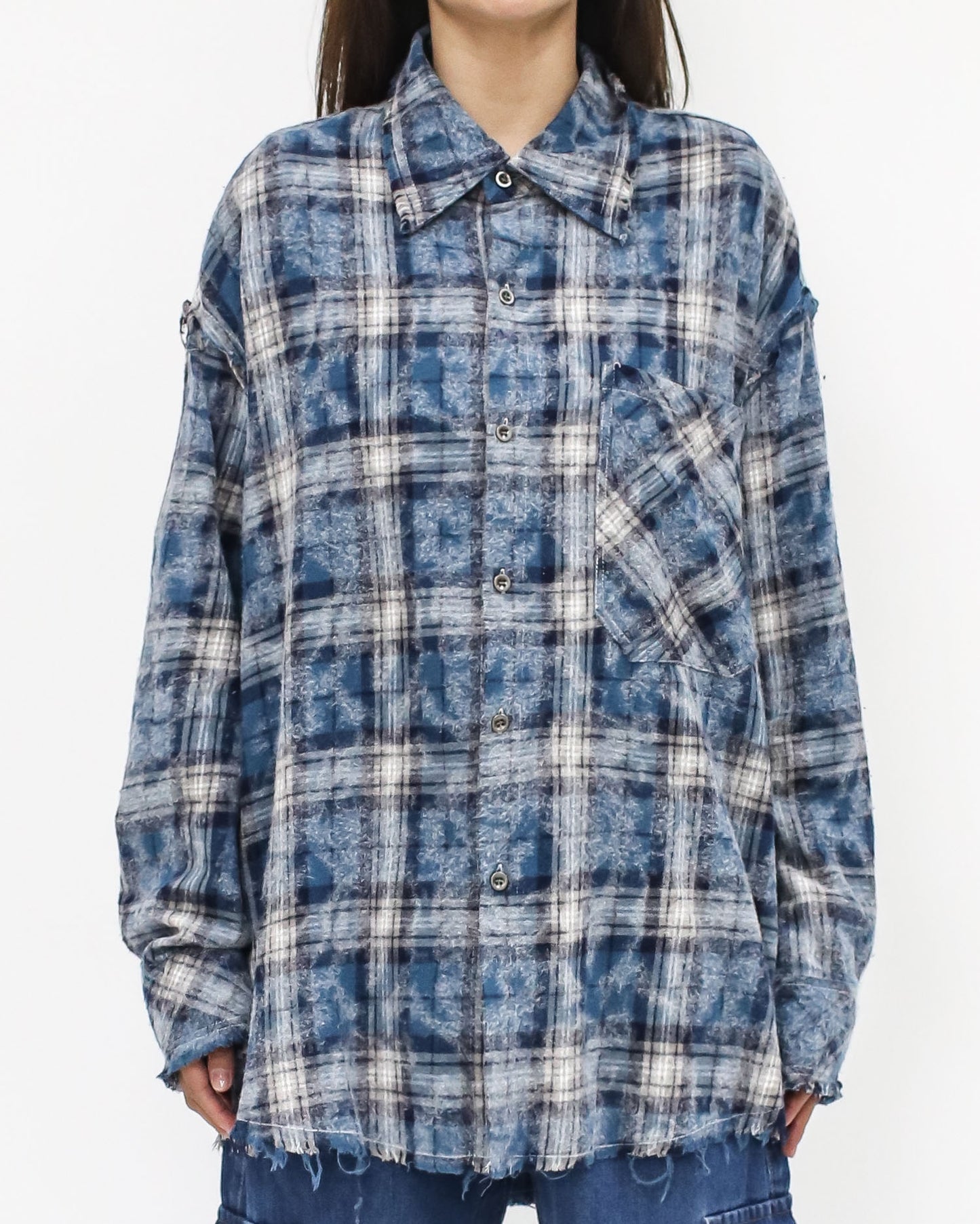 blue checkers wool blended shirt *pre-order*