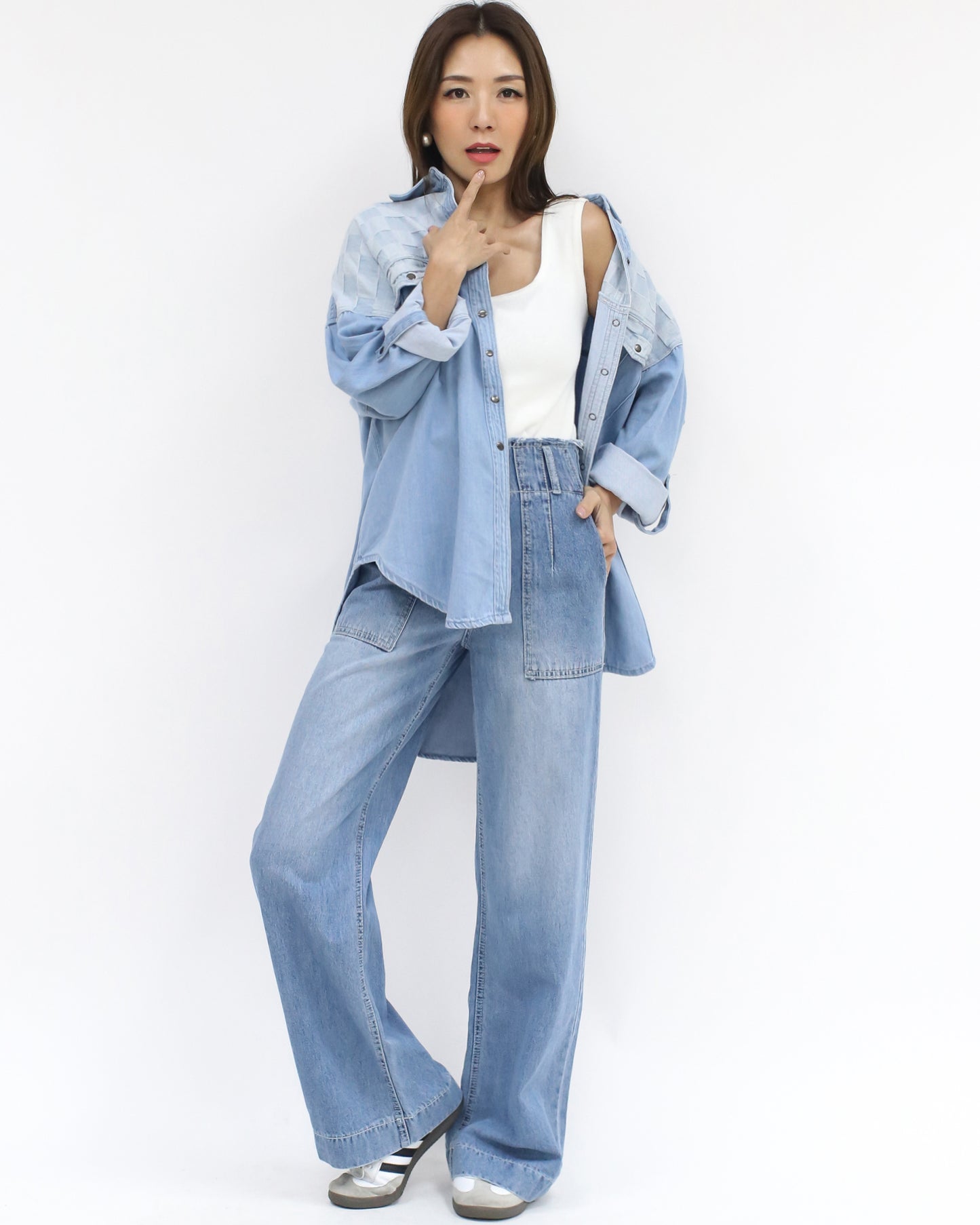 blue denim contrast shirt *pre-order*