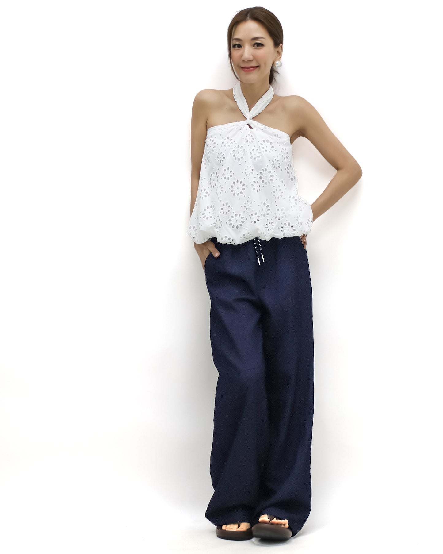 indigo soft denim straight leg pants