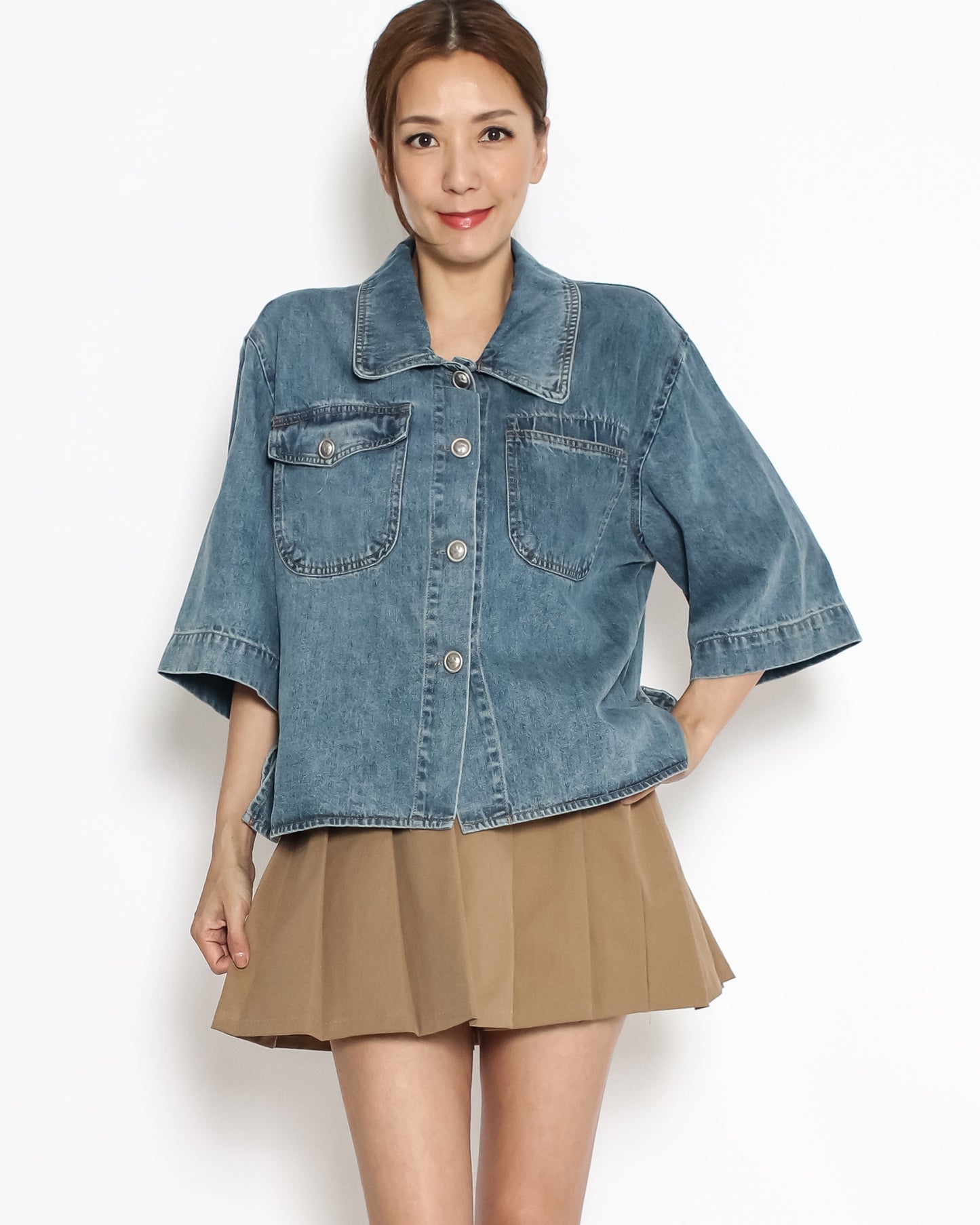 blue washed denim shirt
