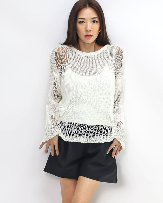 ivory cage crochet knitted top *pre-order*