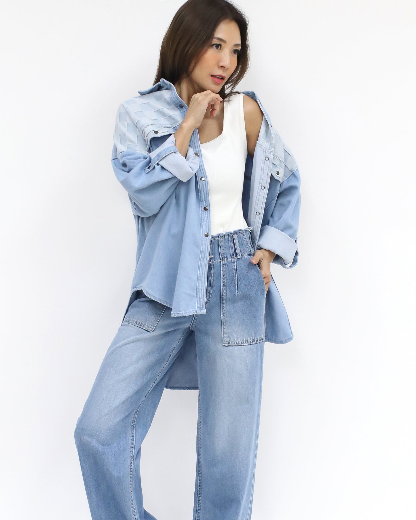 blue denim contrast shirt *pre-order*