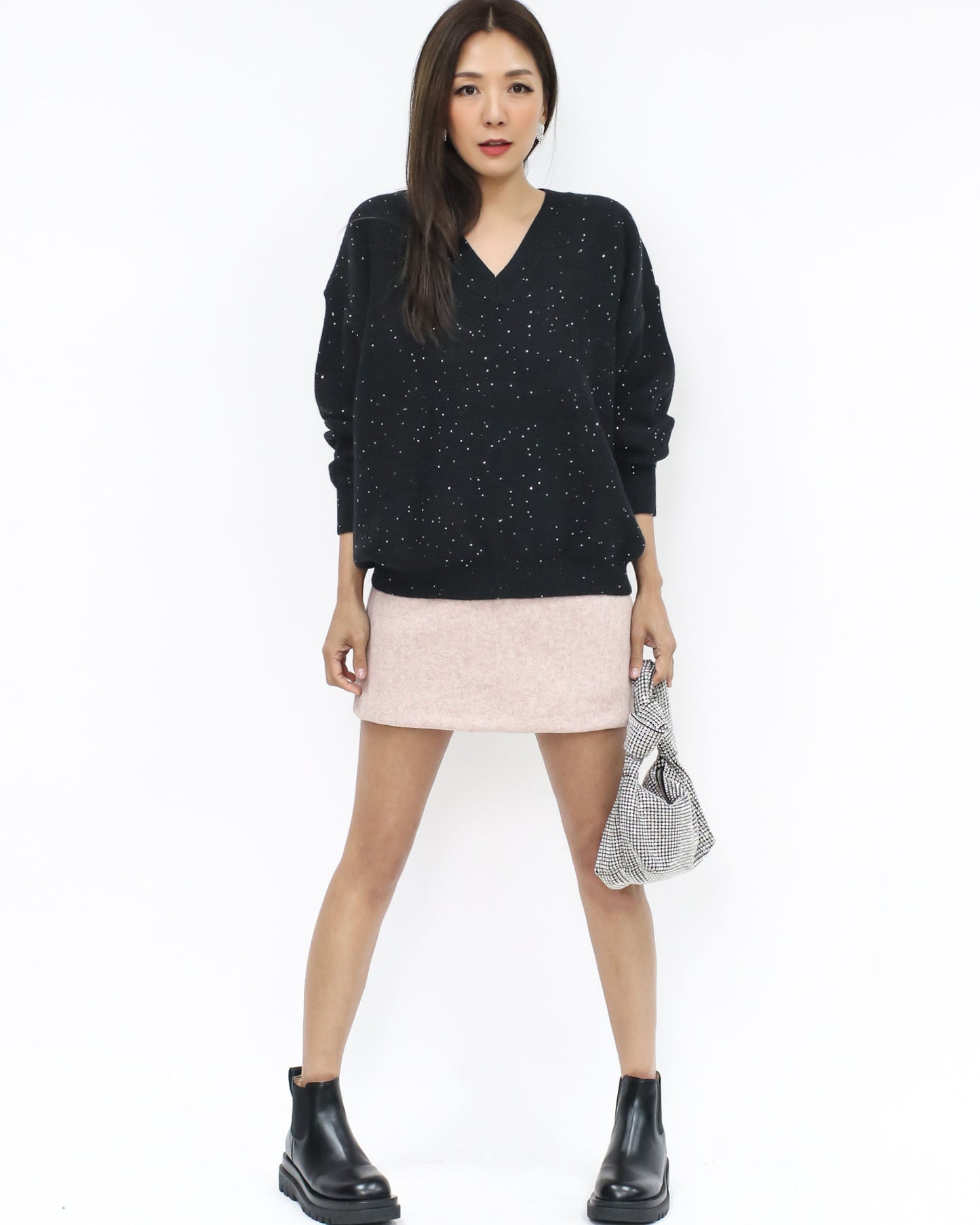 black sequins knitted top