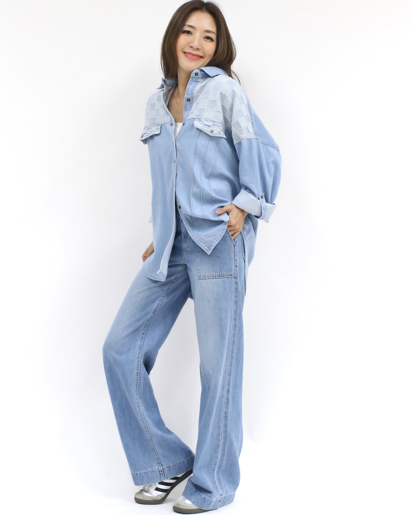 blue denim contrast shirt *pre-order*