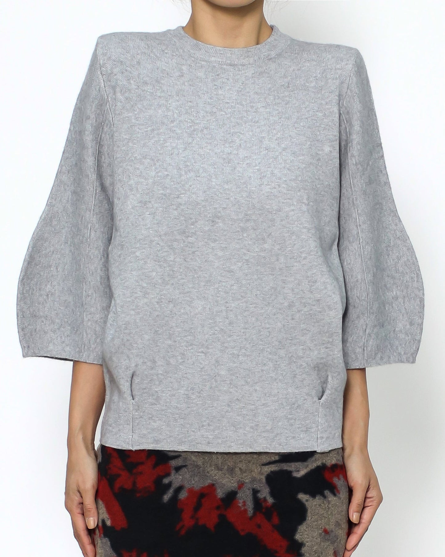 light grey balloon sleeves knitted top *pre-order*