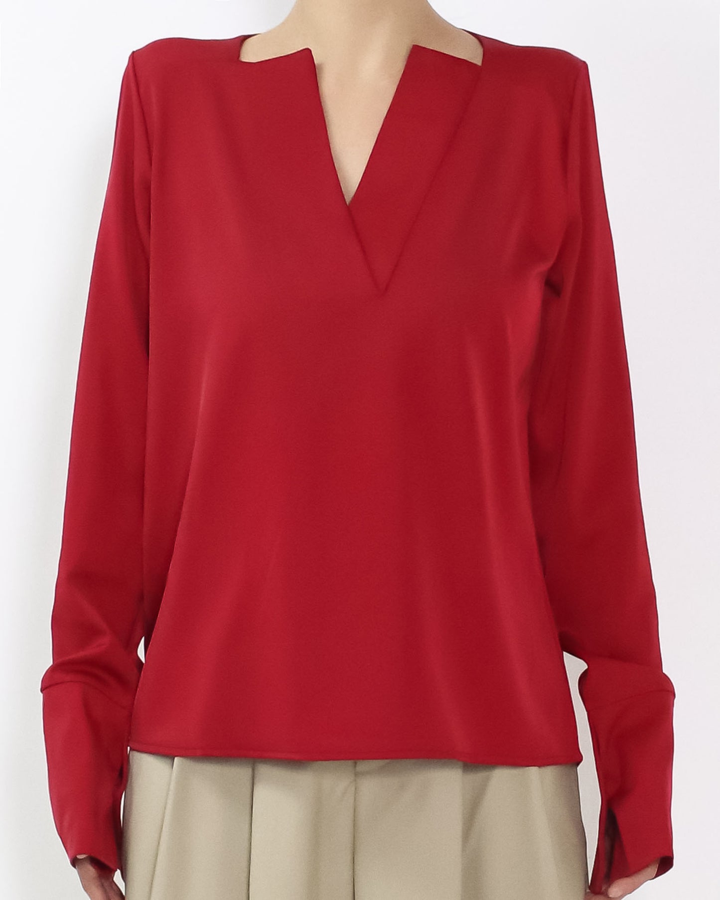 red asymmetric neckline slinky shirt *pre-order*
