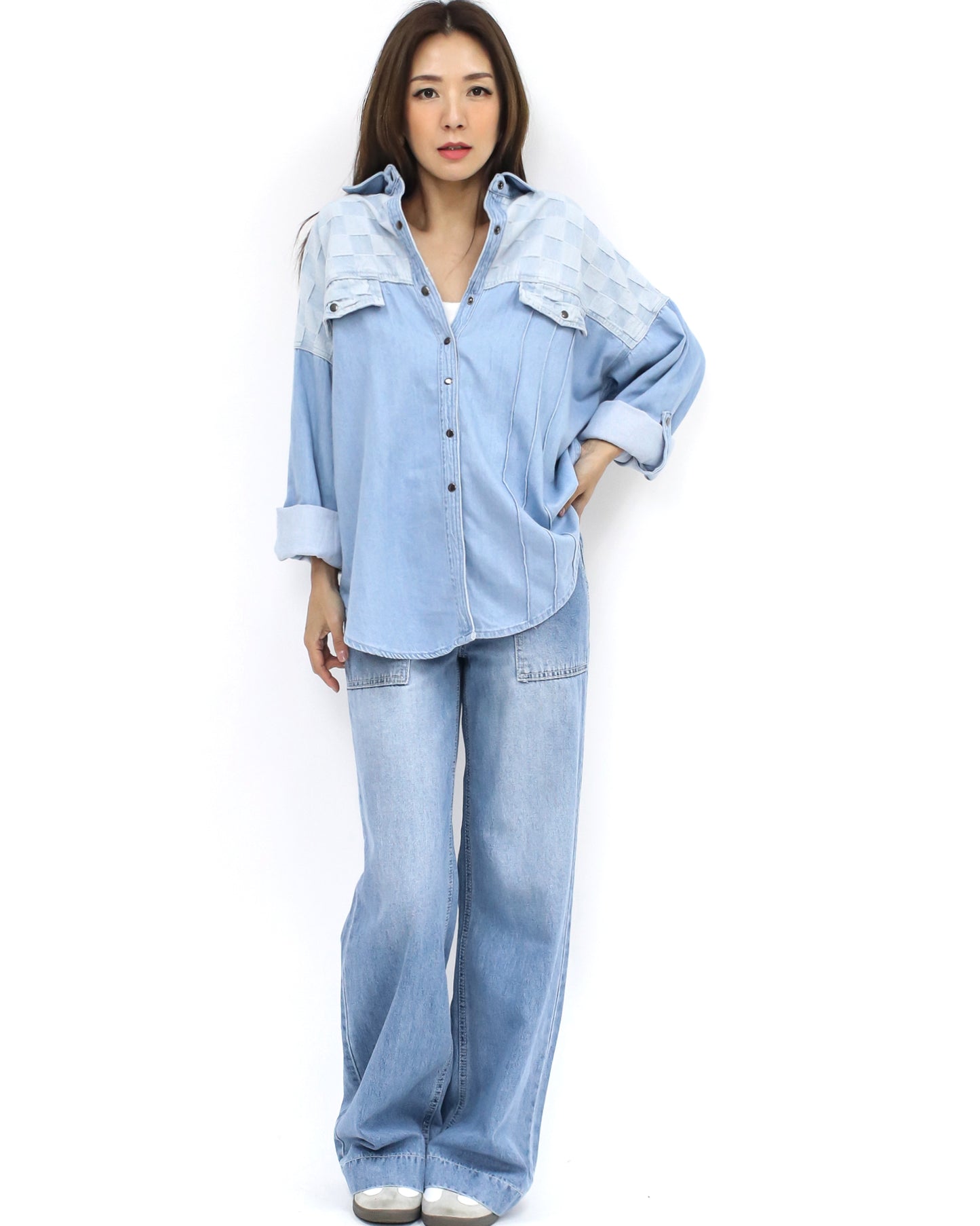 blue denim contrast shirt *pre-order*