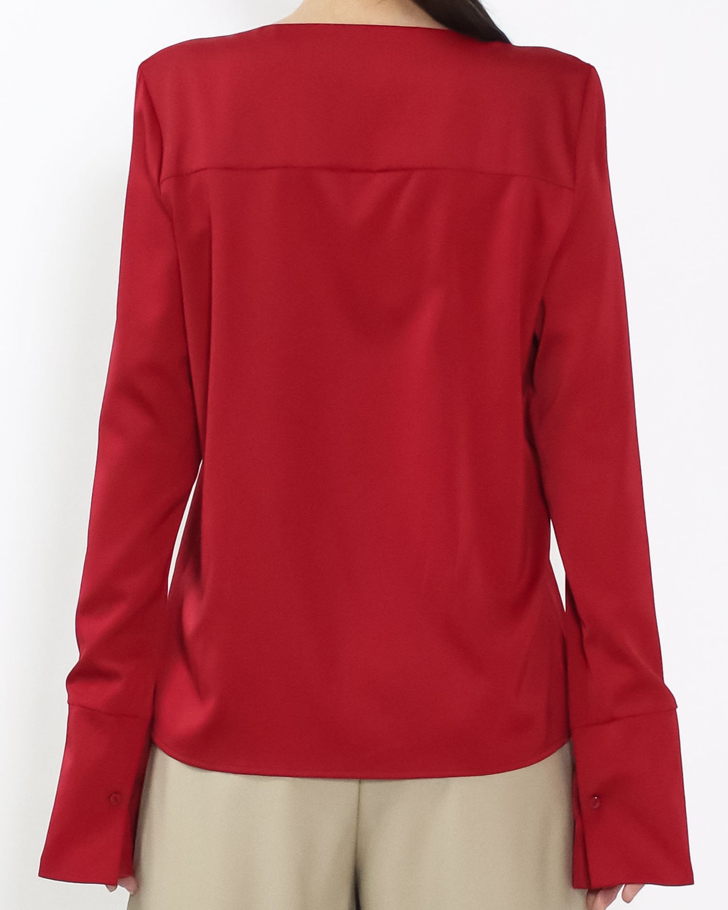 red asymmetric neckline slinky shirt *pre-order*