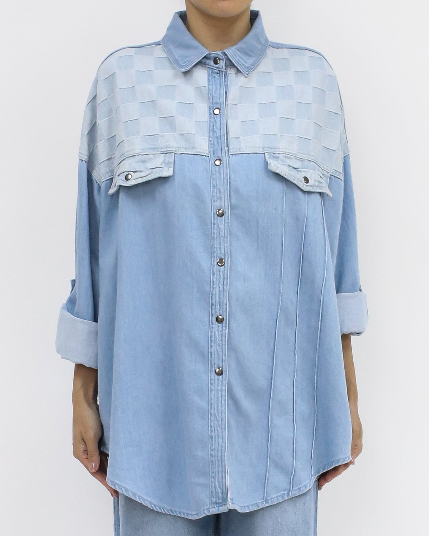 blue denim contrast shirt *pre-order*