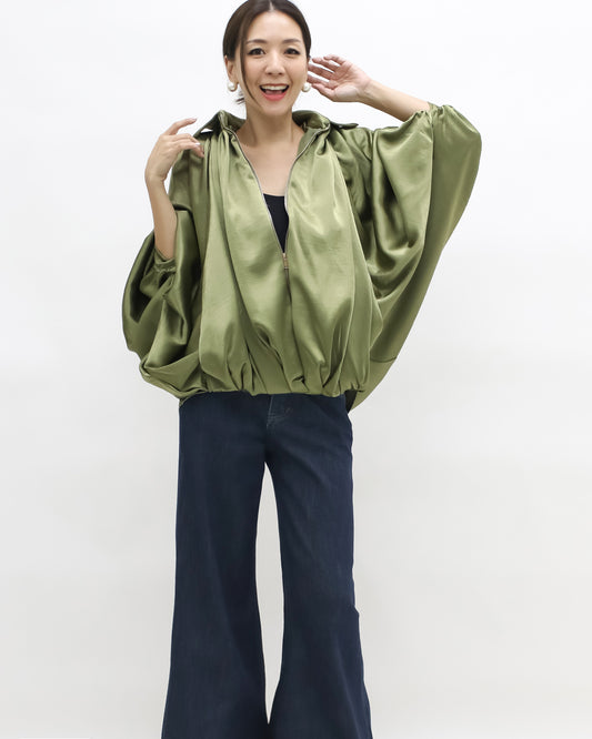 green satin batwing jacket