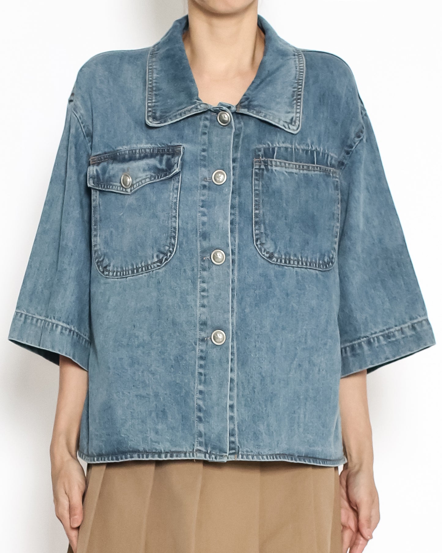 blue washed denim shirt