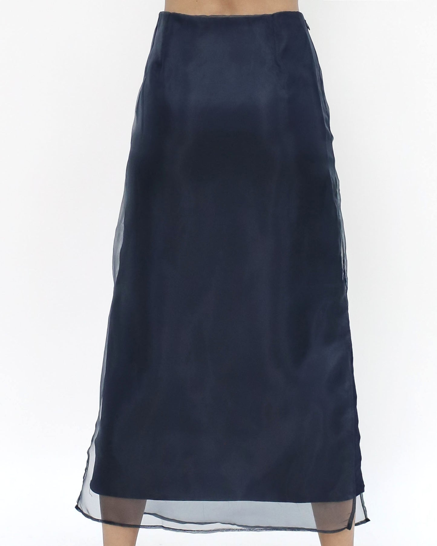 navy mesh layer midi skirt