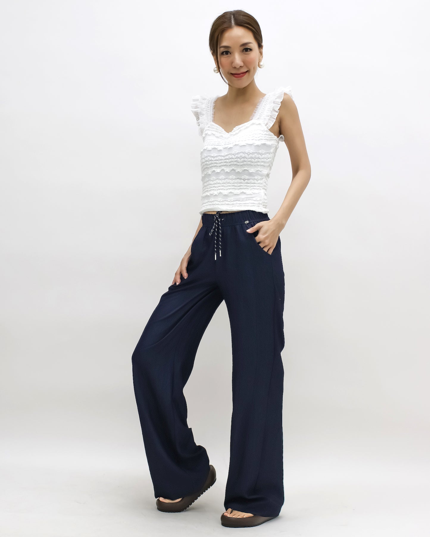 indigo soft denim straight leg pants