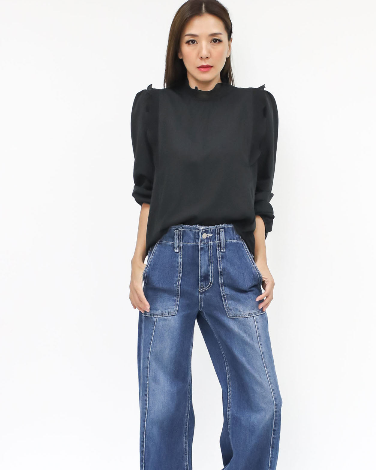 black w/ chiffon pleats shirt *pre-order*