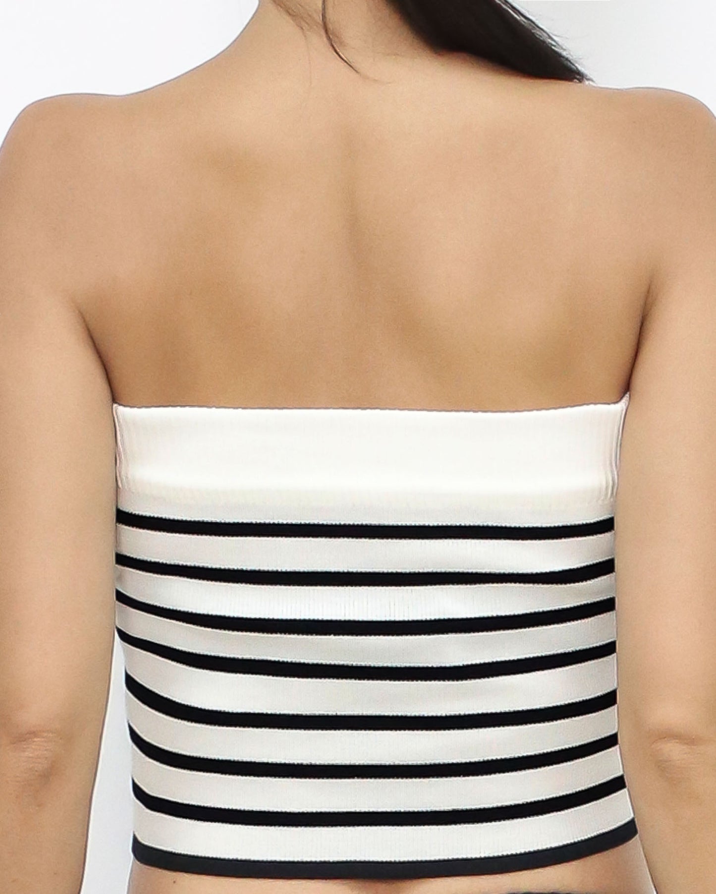 ivory & black stripes gold button knitted tube top