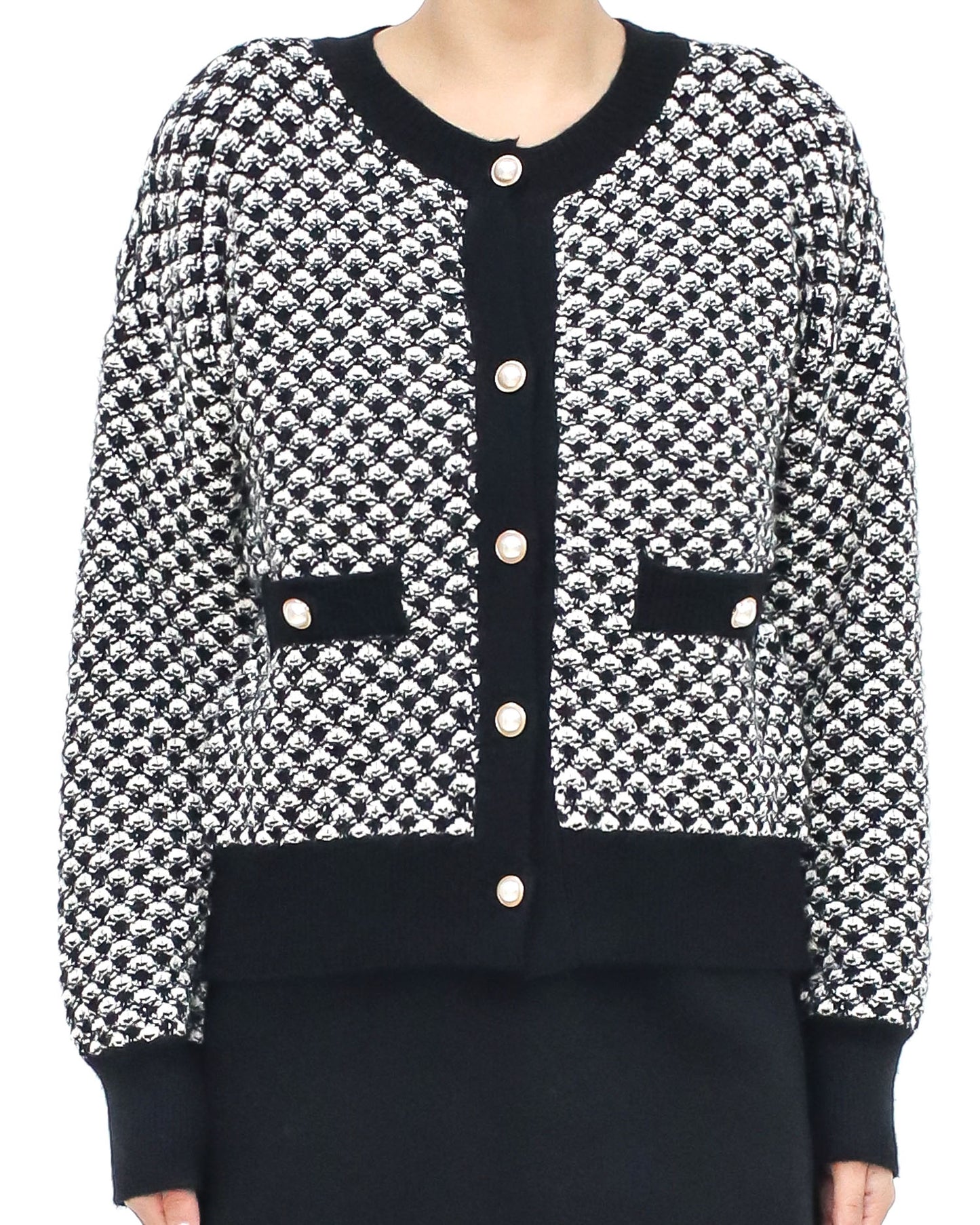 black & ivory patterned knitted cardigan