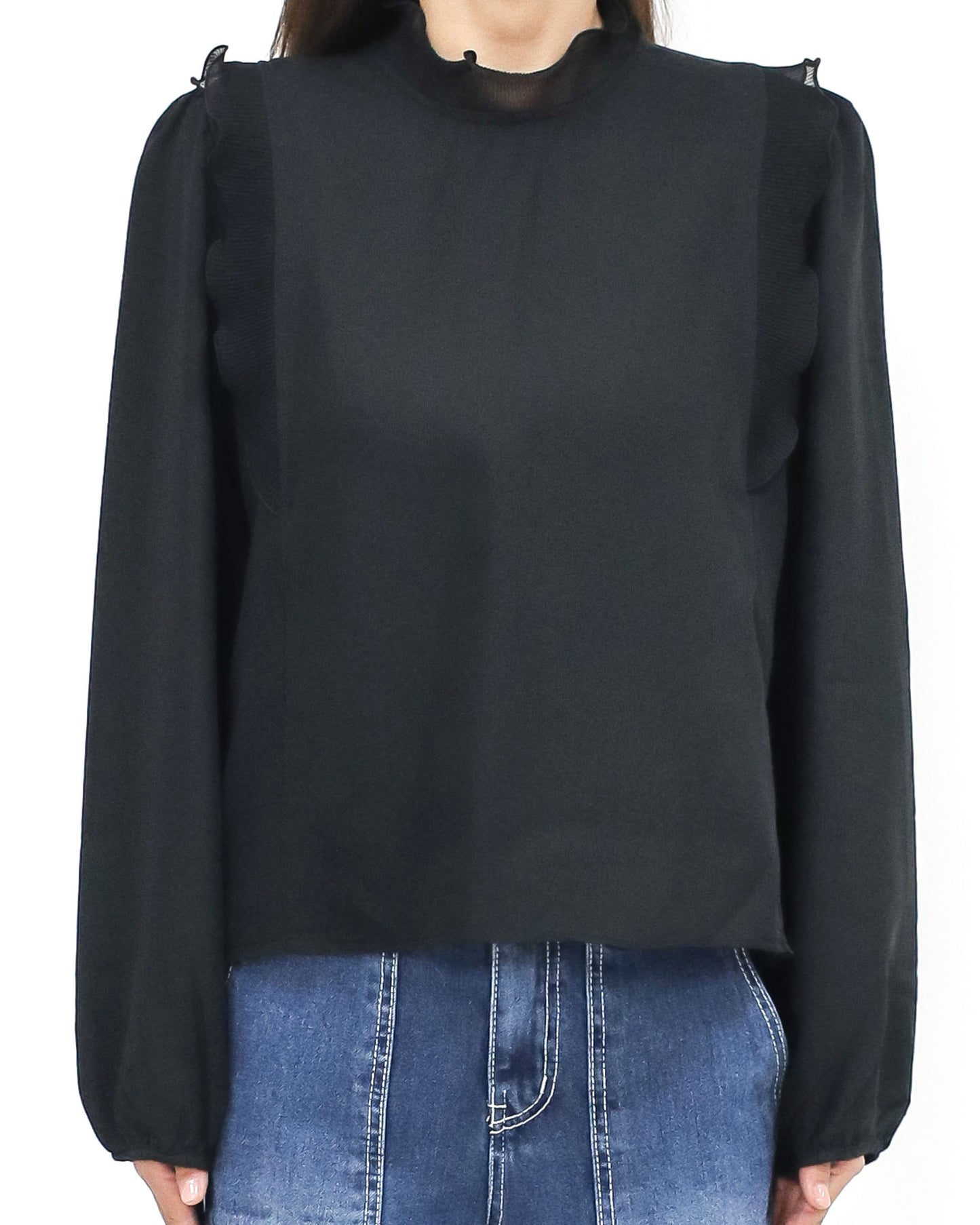 black w/ chiffon pleats shirt *pre-order*