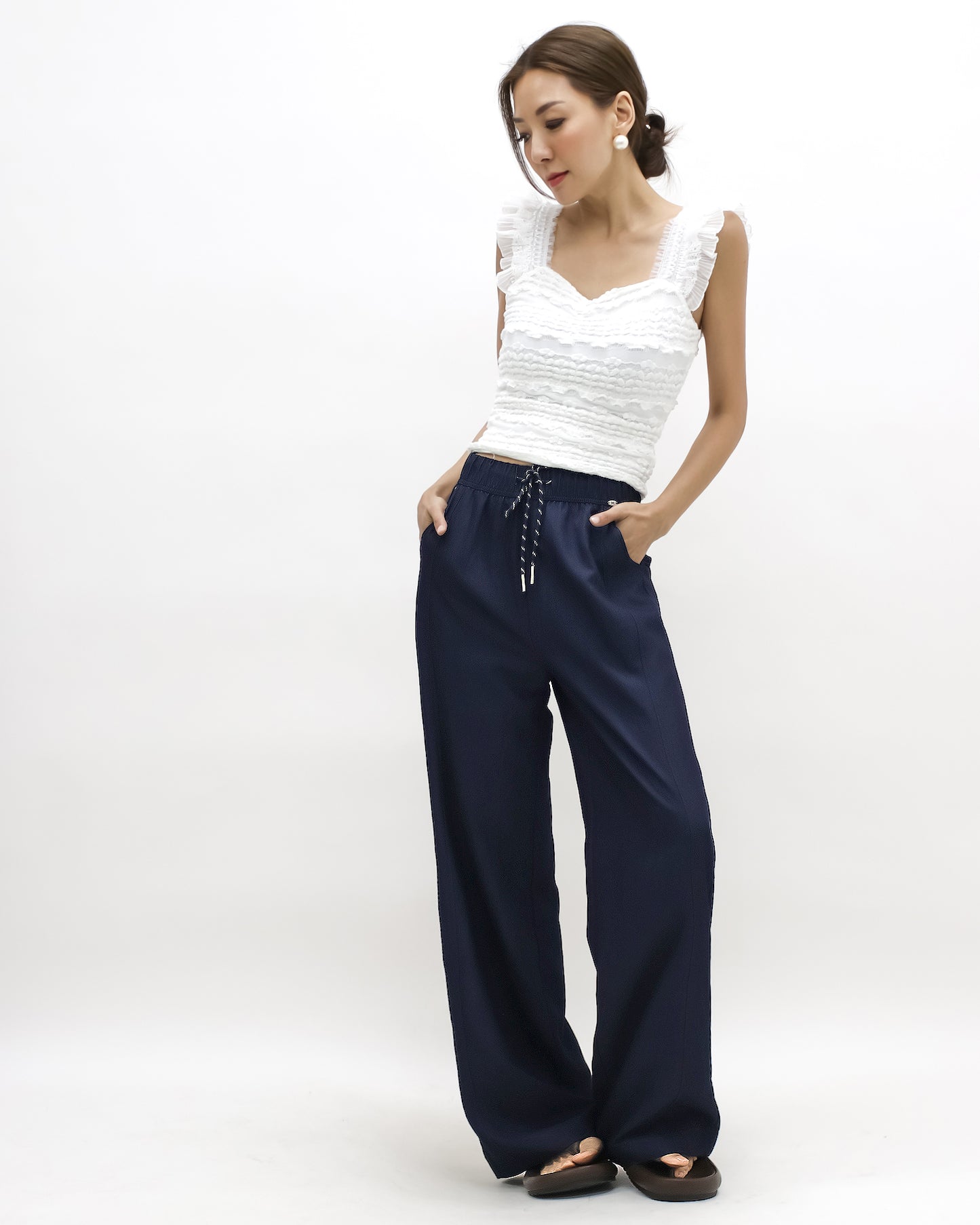 indigo soft denim straight leg pants