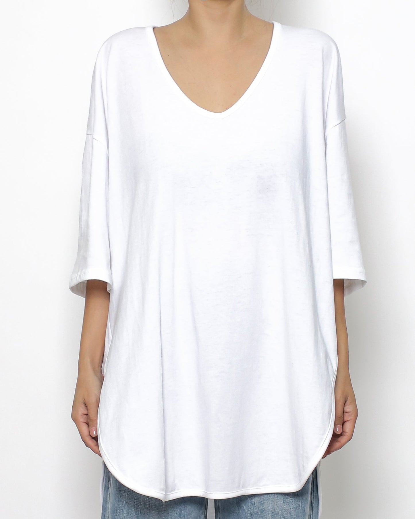 ivory V neck longline tee *pre-order*