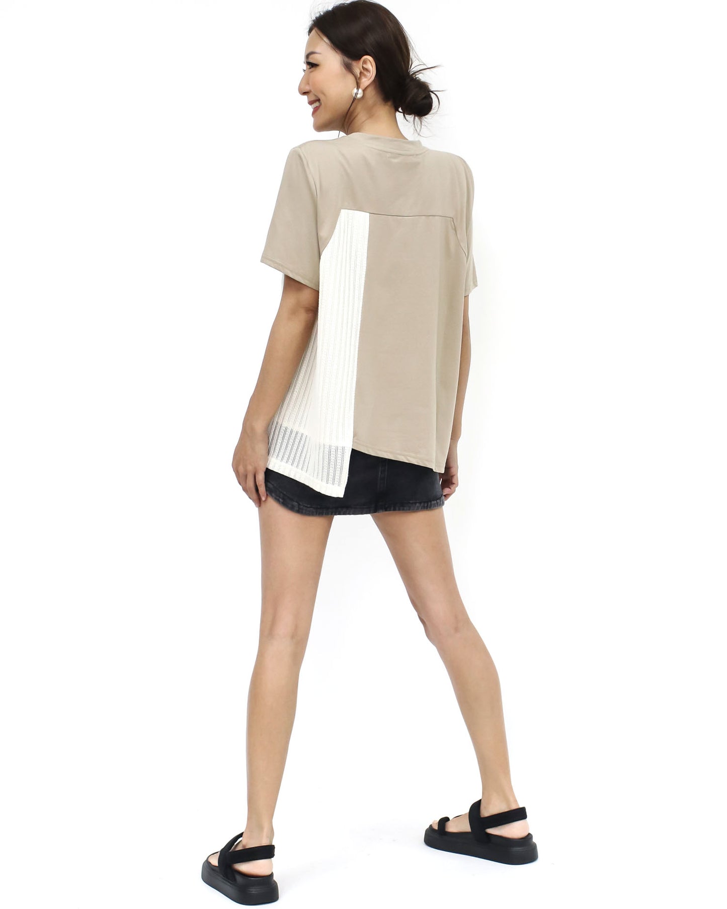 beige w/ ivory cage ruffles tee