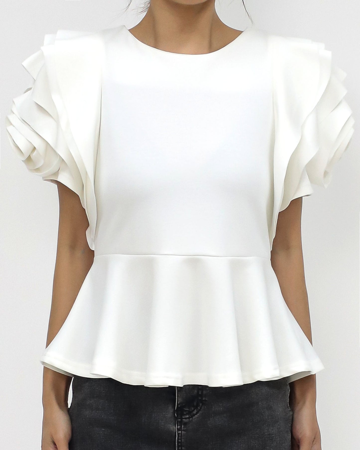 ivory ruffles flowers sleeves flare top *pre-order*