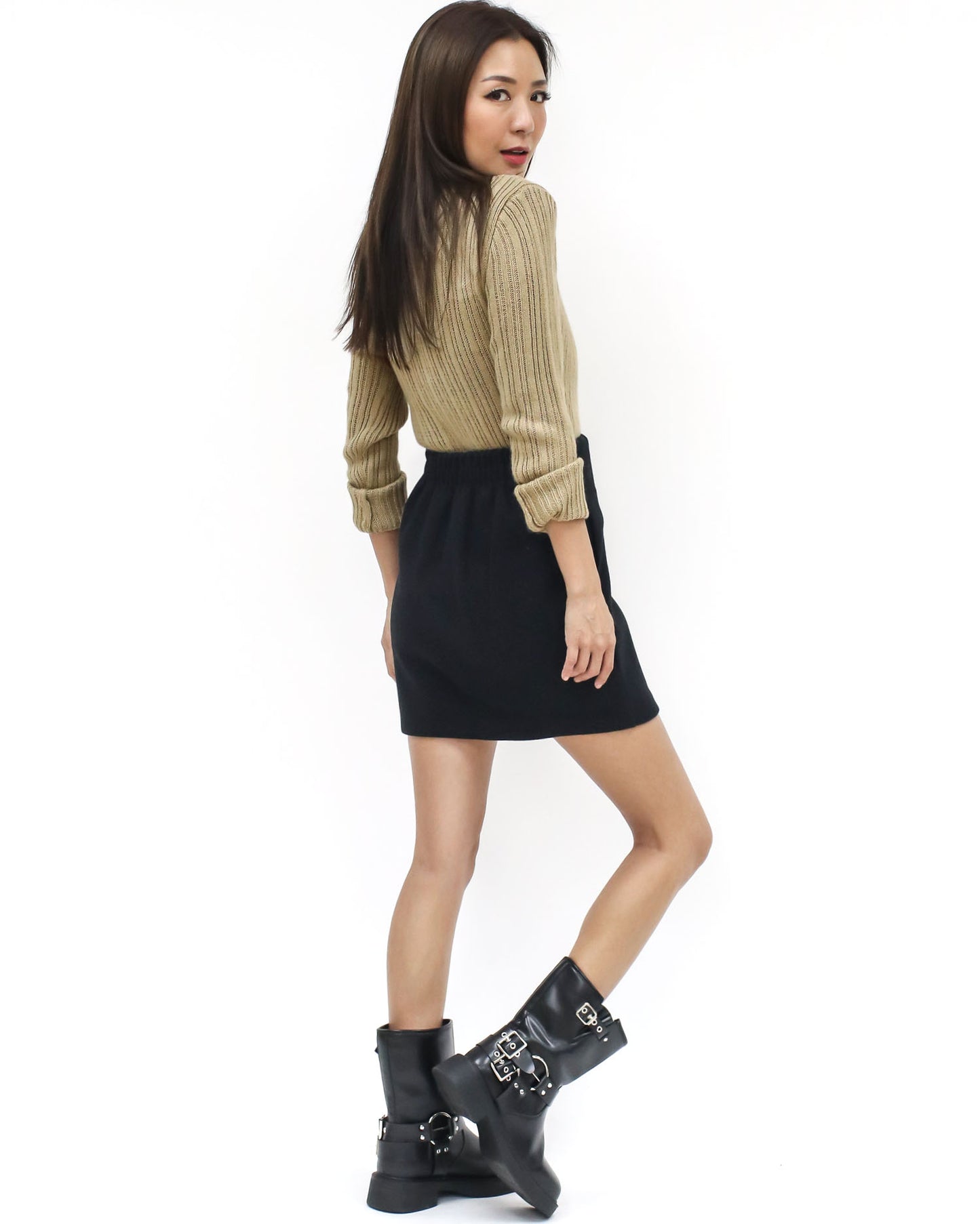 black wool blended skort