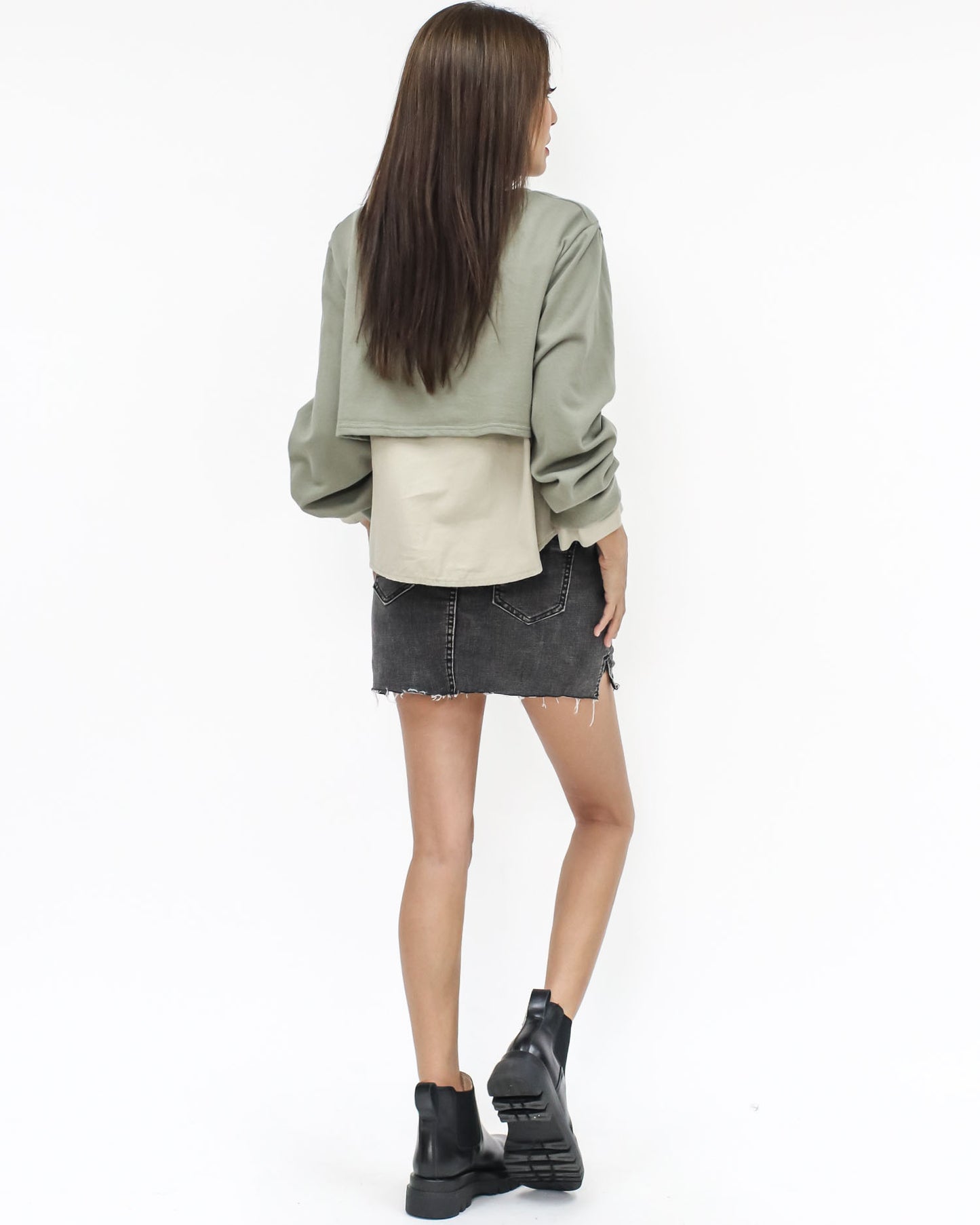 green & beige shirt contrast sweatshirt