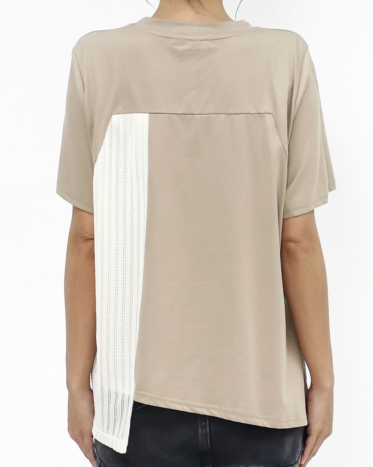 beige w/ ivory cage ruffles tee