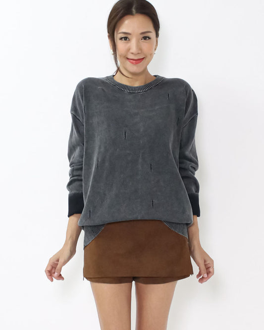 charcoal grey ripped knitted top