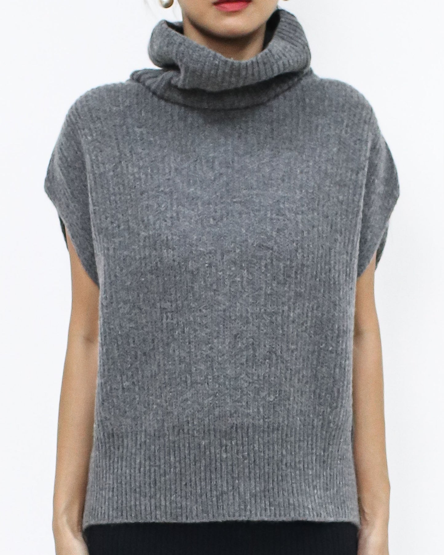 grey roll neck drop shoulder vest knitted top *pre-order*