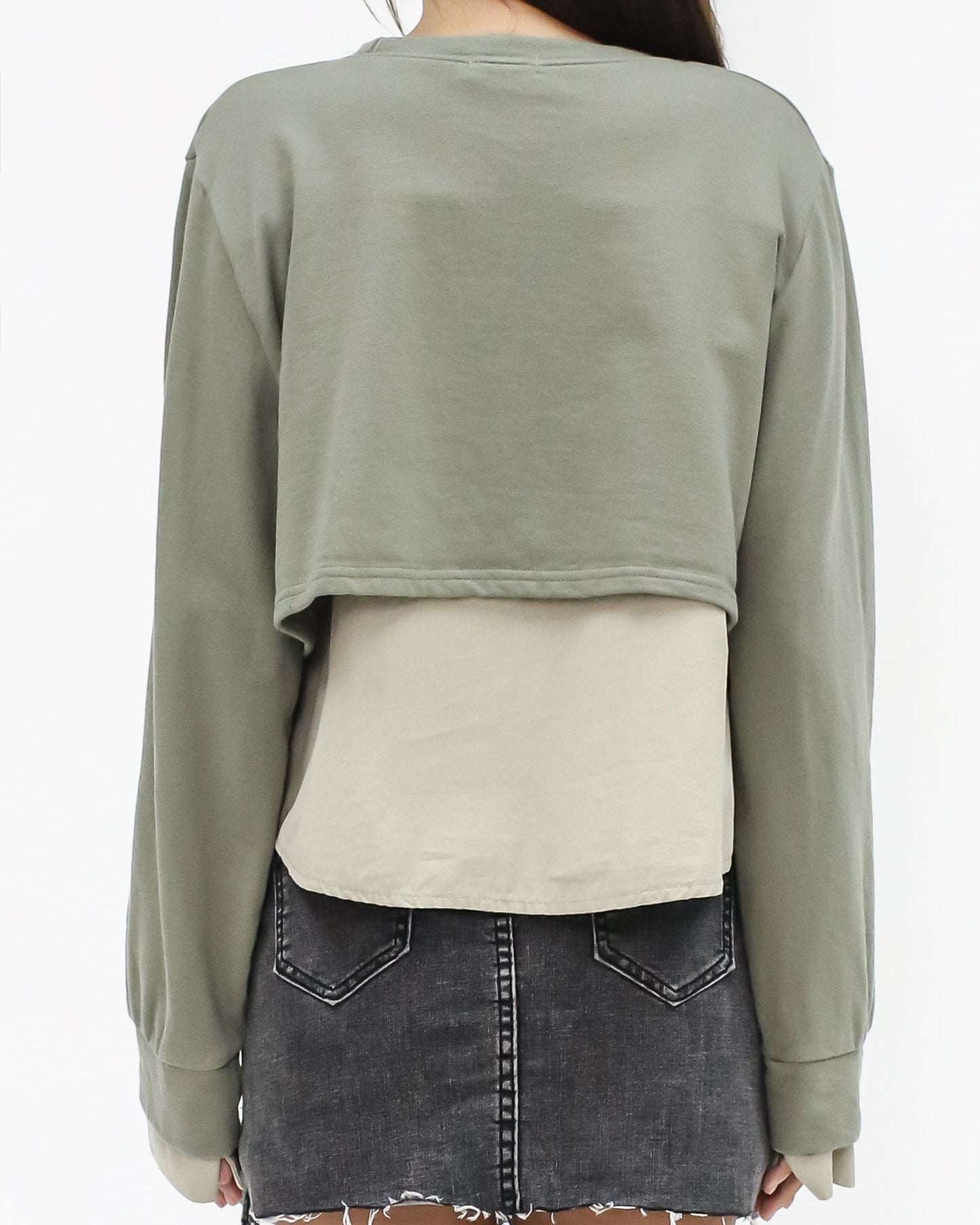 green & beige shirt contrast sweatshirt