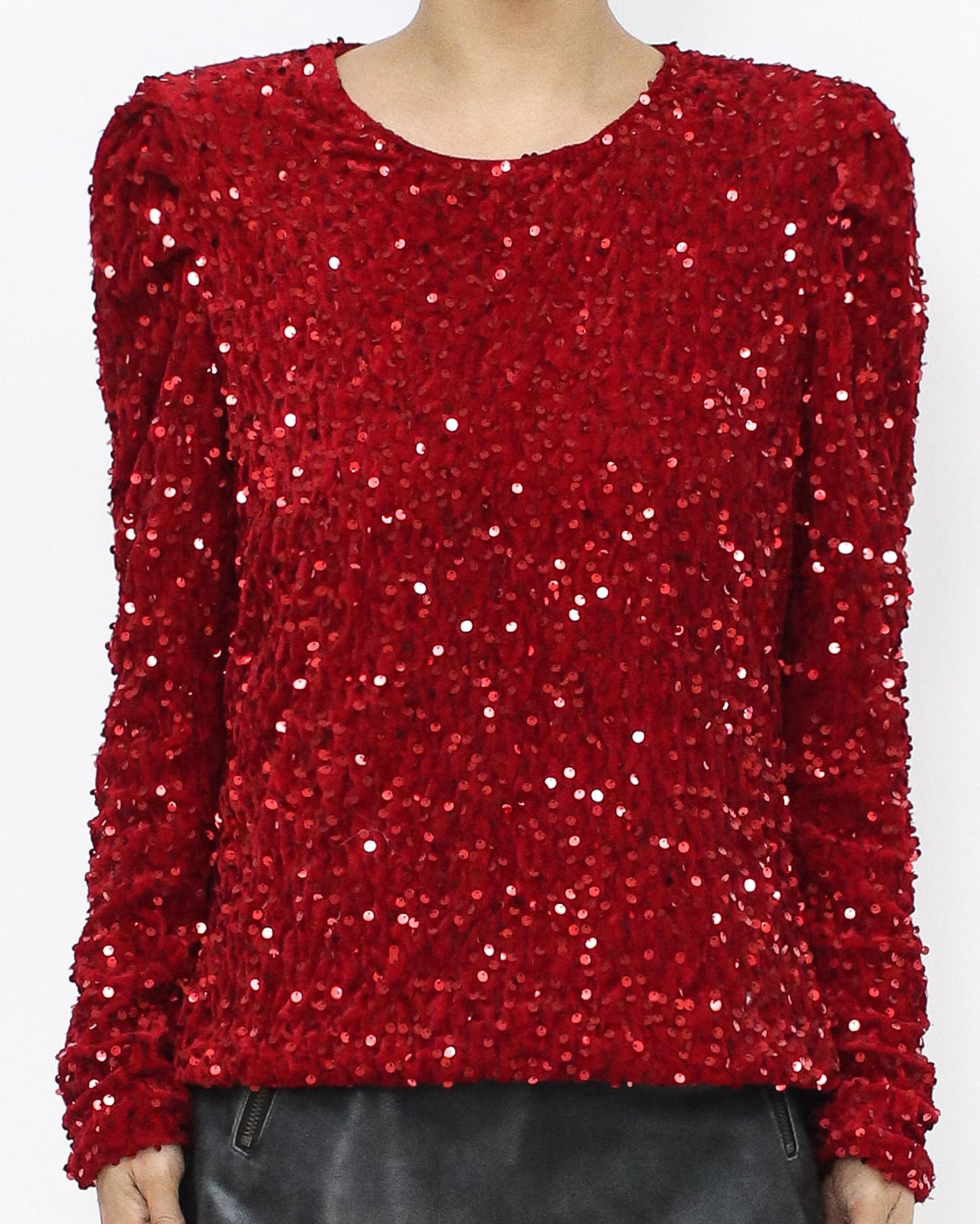 red sequins puff shoulders top