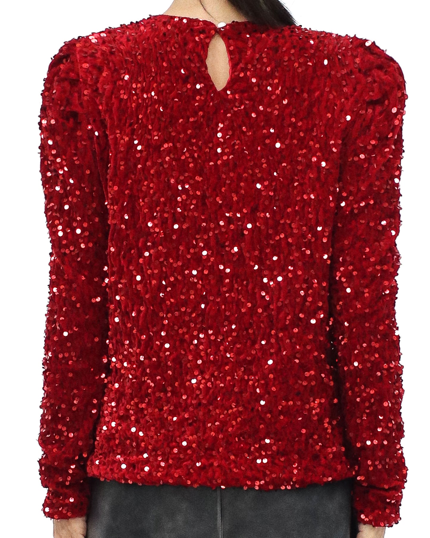 red sequins puff shoulders top