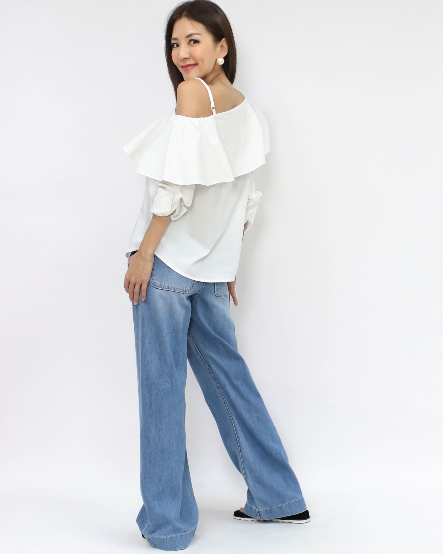 ivory ruffles cutout shoulder shirt *pre-order*